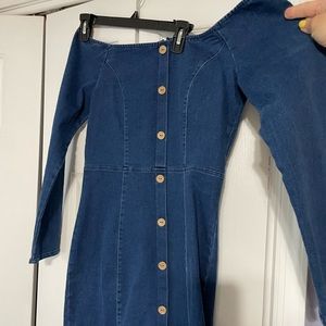 Denim long off shoulder dress